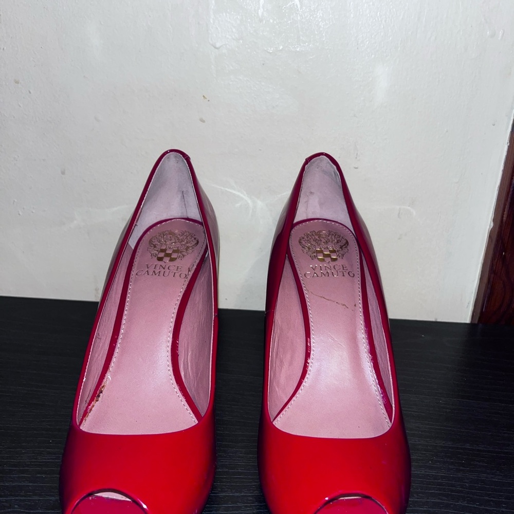Vince Camuto Bold Red Peep-Toe Heels
